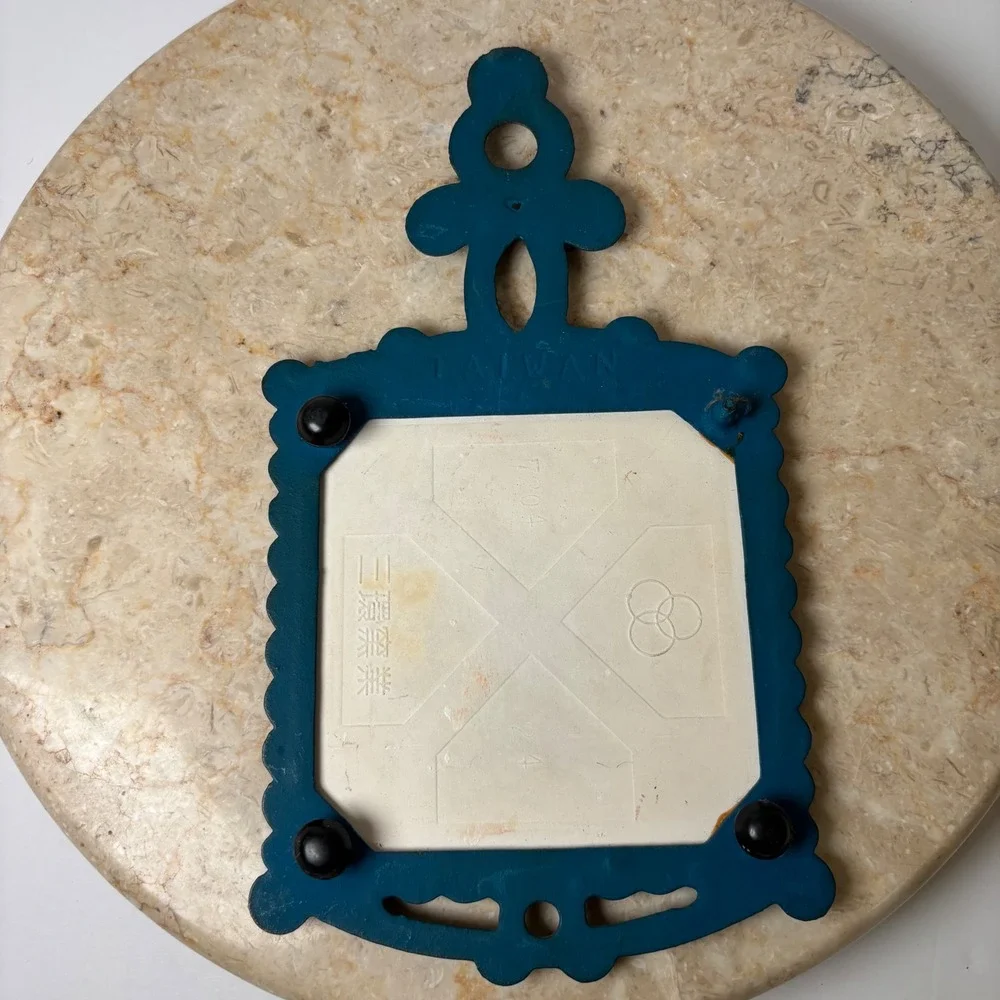 Vintage Italian Style Trivet Hot Pad‎ Cast Iron Teal Ceramic Tile